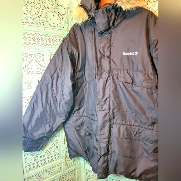 Timberland | Vtg Men's Weathergear Oversized Black Parka Coat | Black Fur - Picture 10 of 16